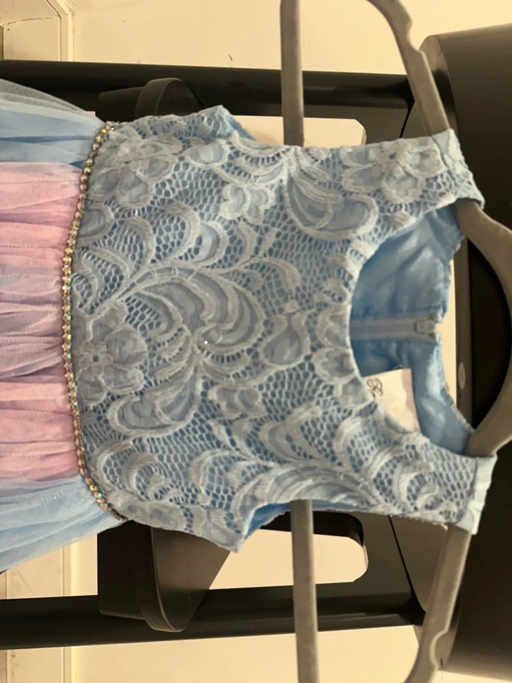 Rare Editions 3T Light Blue Lace Tulle Dress with Pink Accents